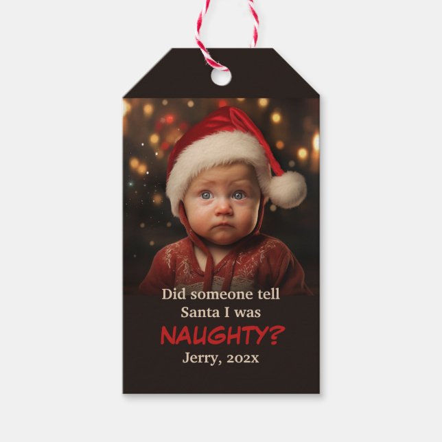 Roligten Photo Little Boy Naughty List Presentetikett (Framsidan)