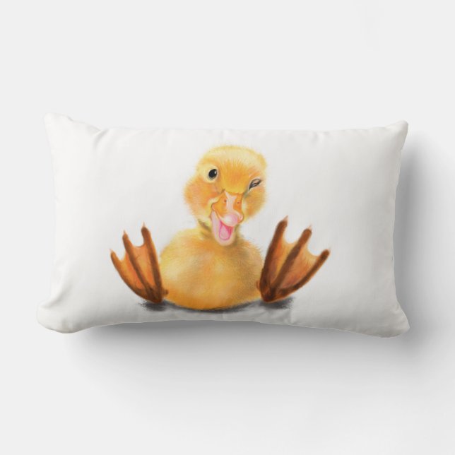 Roligten Pillow Smile med Gult Duckling Wink Baby Lumbarkudde (Framsida)