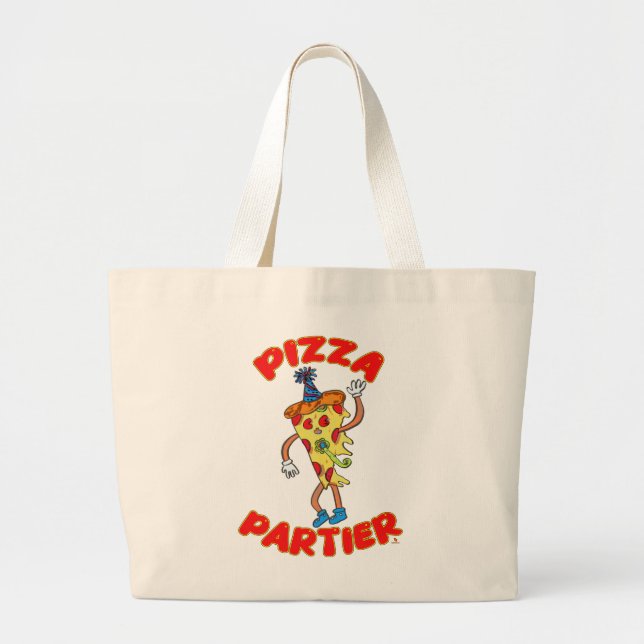 Roligten Pizza Partier Funny Tecknad Slice Logotyp Jumbo Tygkasse (Framsidan)