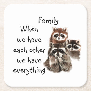 Roligten Raccoon Animals Sto i den inspirationella Underlägg Papper Kvadrat