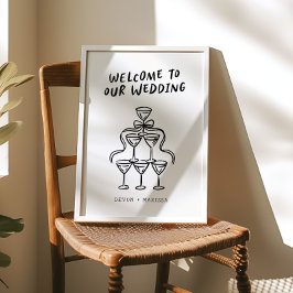 Roligten Retro Funky Illustrated Bröllop Välkommen Poster