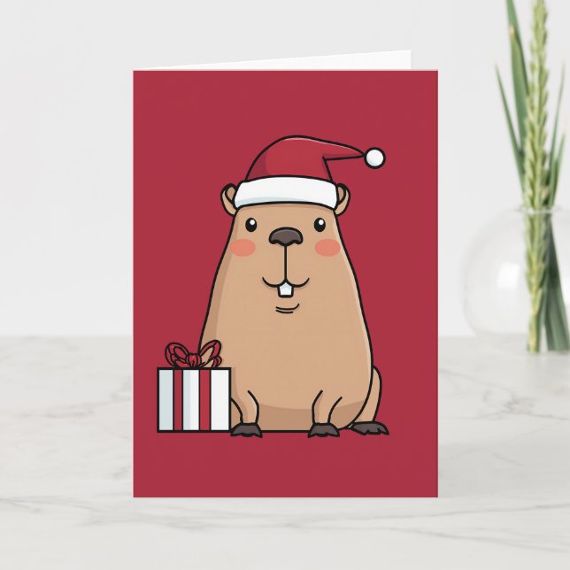 Roligten Santa Capybara Helgdag Helgkort (Framsida)