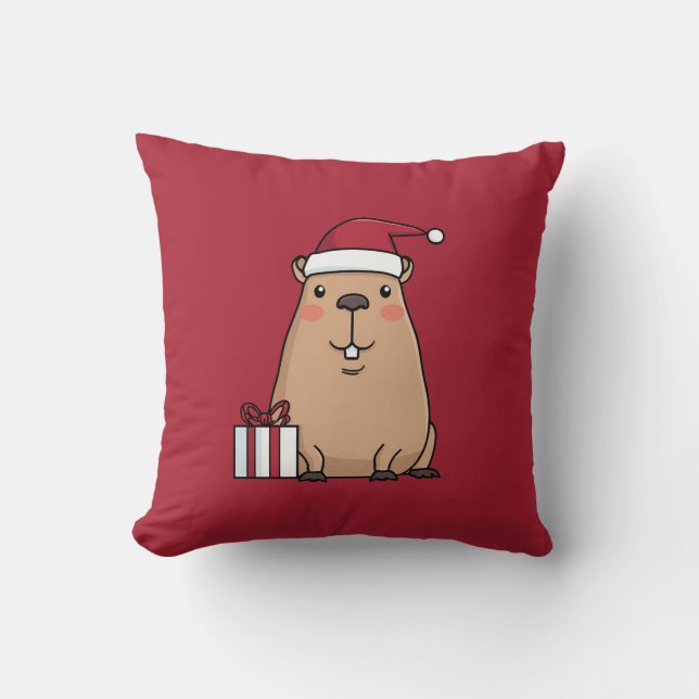 Roligten Santa Capybara Helgdag Kudde (Framsida)
