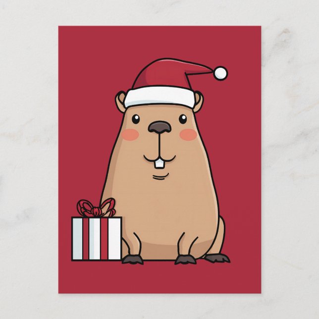 Roligten Santa Capybara Helgdag Vykort (Framsida)