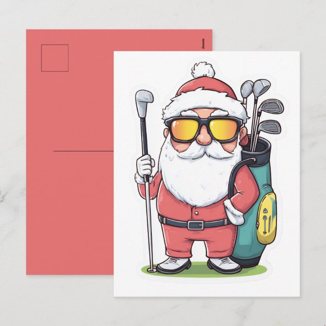 Roligten Santa Golfing jul Helg Vykort (Fram/baksida)