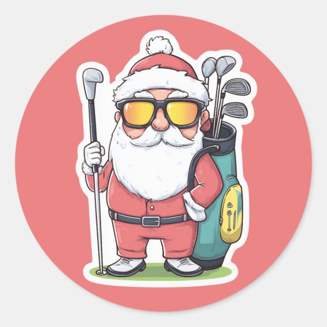 Roligten Santa Golfing jul Runt Klistermärke (Framsida)