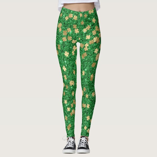 Roligten Shamrock Confetti St Patrick Grönt Klöver Leggings (Framsida)