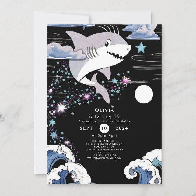 Roligten Shark Birthday Inbjudningar (Framsida)