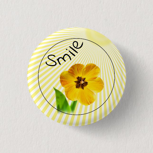 Roligten Smile - Gult Vår Tulip Floral Photography Knapp (Framsida)