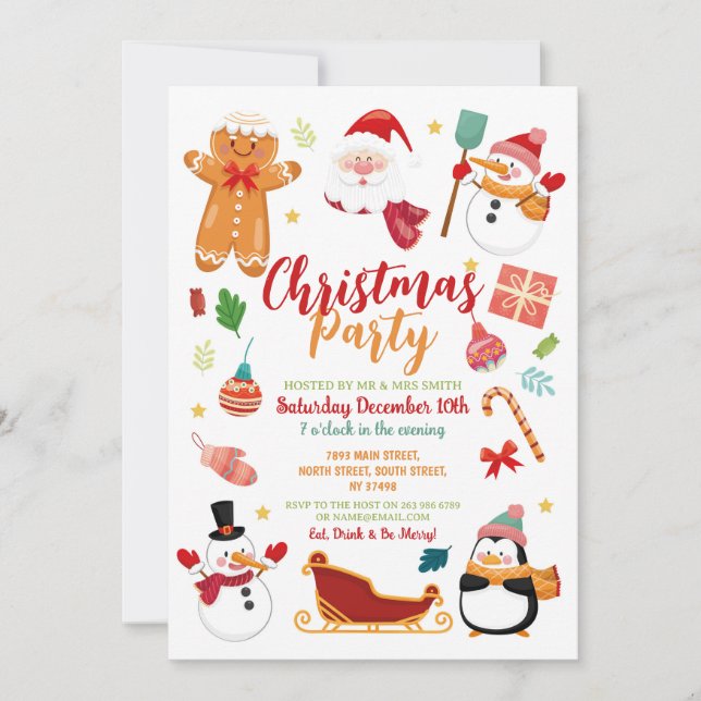Roligten Snögubbe vid jultomten i Party,  Inbjudningar (Framsida)