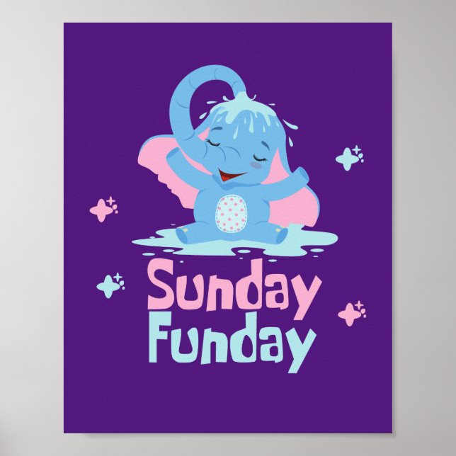 roligten söndag Kawaii, rolig elefant som duschar Poster (Framsidan)