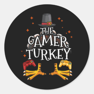 Roligten Spelare i Happy thanksgiving Video Game i Runt Klistermärke