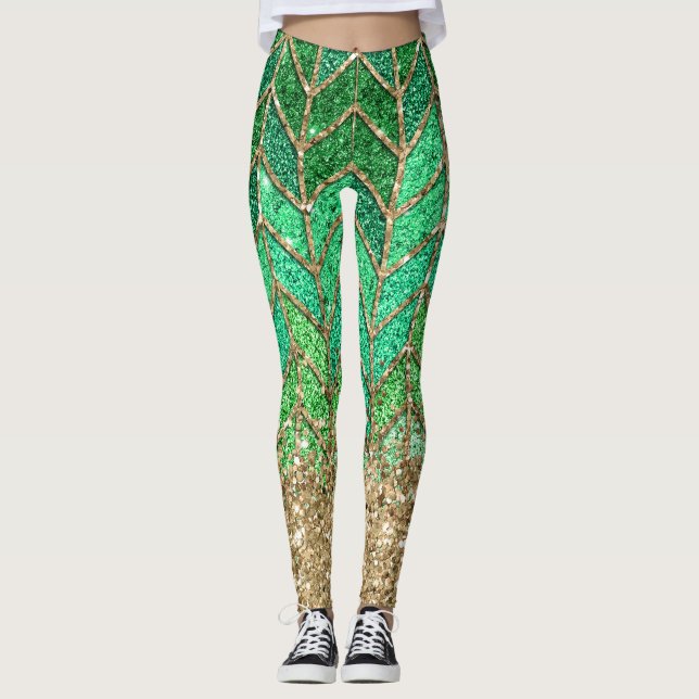 Roligten St Patrick Grönt Gradient Gnistra Glitter Leggings (Framsida)