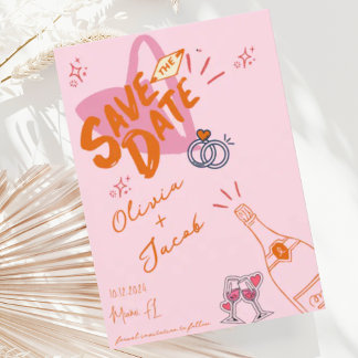 Roligten Trendig Hand plockade Rosa Scribble Spara Inbjudningar