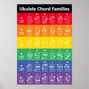 Roligten Ukulele Chord Families Rainbow/White Poster