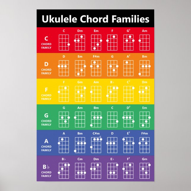 Roligten Ukulele Chord Families Rainbow/White Poster (Framsidan)