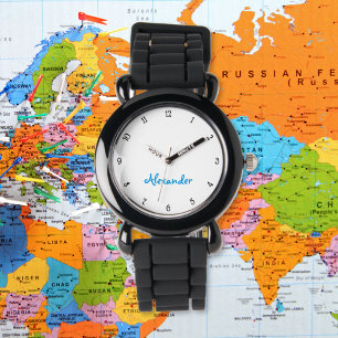 Roligten Unds Boys Modern Black Custom Name Monogr Armbandsur