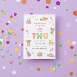 Roligten Watercolor Mexican Fiesta 2:a födelsedage Inbjudningar