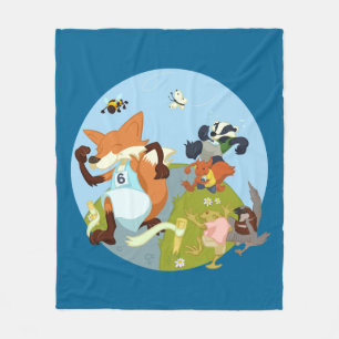 Roligten Woodland Animals Running Fox & Badger Tec Fleecefilt
