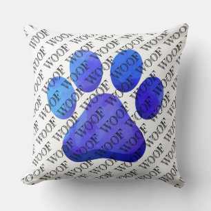 ROLIGTEN WOOF Typography Blue Paw Print Modern Hun Kudde