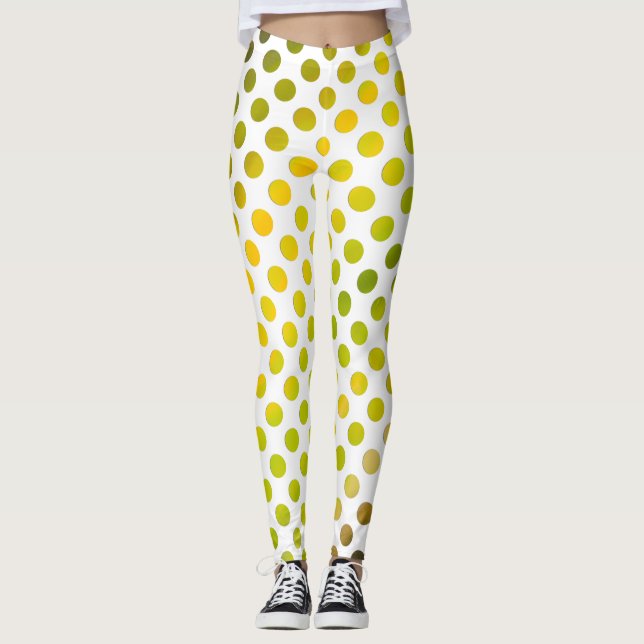 Roligtens Gult och Grönt Vattenfärgade målade punk Leggings (Framsida)