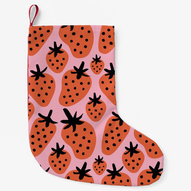 Roligtens jordgubbsmönster, handdragen, sömlös des liten julstrumpa (Framsidan)