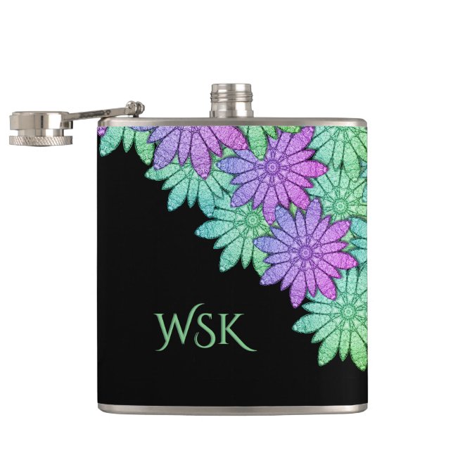 Roligtens Lila och Grönt Flowers Monogram Fickplunta (Öppnad)