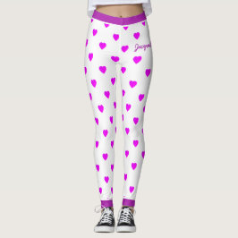 Roligtens Rosa Hjärter på Vita Leggings