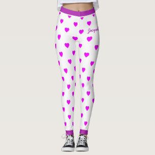 Roligtens Rosa Hjärter på Vita Leggings