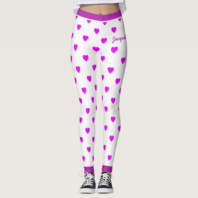 Roligtens Rosa Hjärter på Vita Leggings (Framsida)