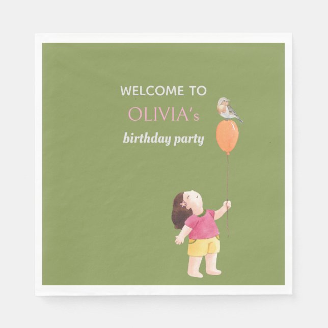 Roligtens Rosa och Grönt Barnflicka Picnic Pappersservett (Framsidan)