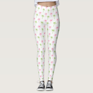 Roligtens Rosa och Grönt Handflatan Träd Mönste Leggings