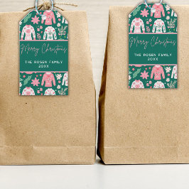 Roligtens Rosa och Grönt Ugly Sötare Helgdag vid j Presentetikett