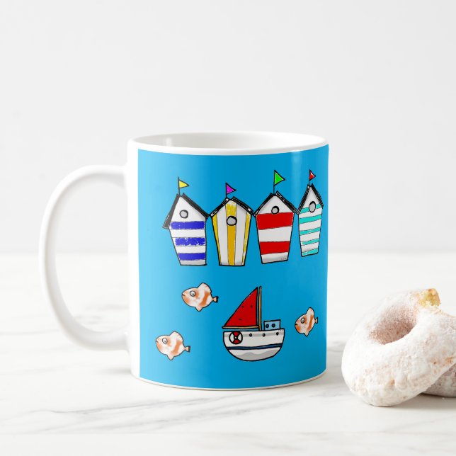 roligtens strand och båt kaffemugg (Med munk)
