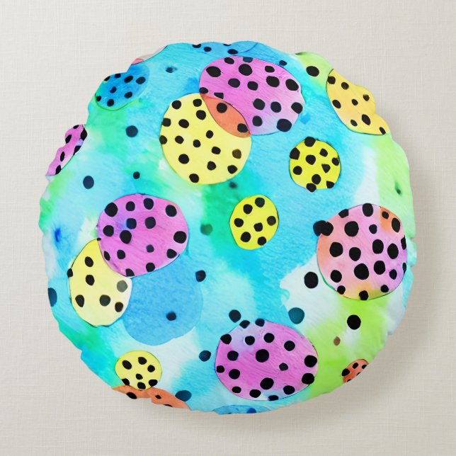 Roligtens utformning Lycklig färg Polka dots  Rosa Rund Kudde (Framsidan)