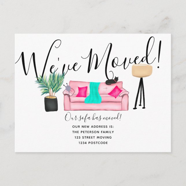 Roligtens vardagsrumsillustration flytta meddeland meddelande vykort (Framsida)