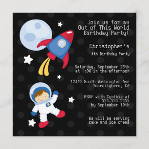 Roligtens yttre astronaut födelsedagsfest inbjudan