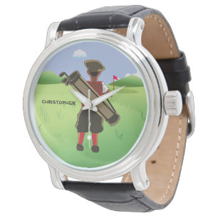 Roligtpersonliggolfare på golfbana armbandsur