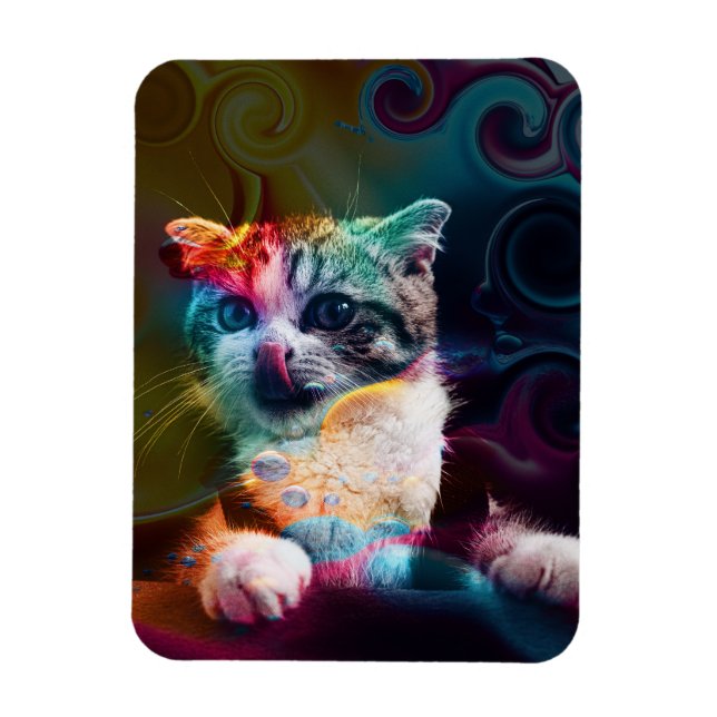 ROLIIG MODERN FÄRGGLAD KATT KONST MAGNET (Vertikal)