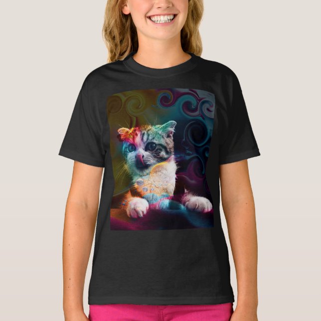ROLIIG MODERN FÄRGGLAD KATT KONST T SHIRT (Framsida)