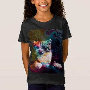ROLIIG MODERN FÄRGGLAD KATT KONST T SHIRT