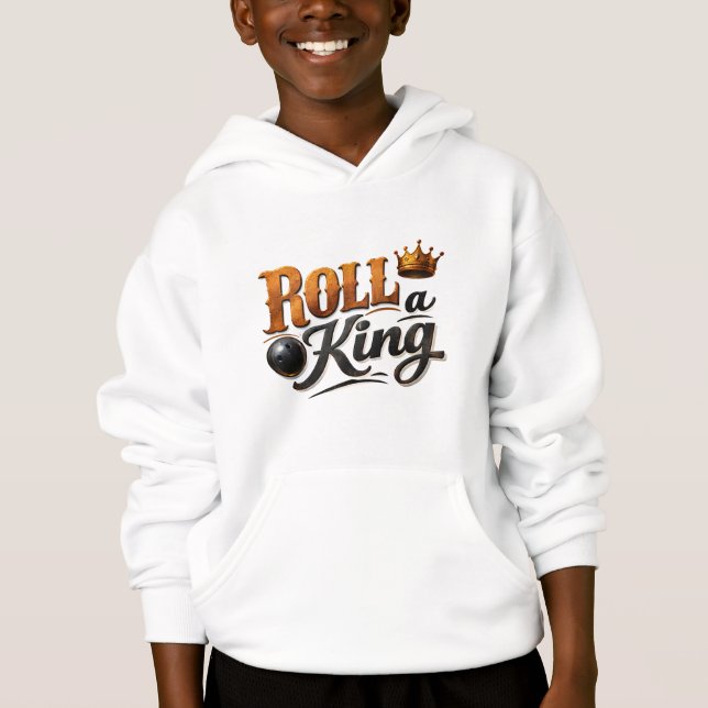 Roll a King – Bowling Crown Kids Pullover Hoodie T Shirt (Framsida)