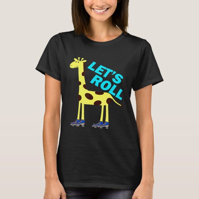 Roll Giraffe Skating Roller Skates Rollerskat T Shirt (Framsida)