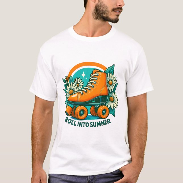 "Roll in to Summer" Retro Roller Skate T-shirt (Framsida)
