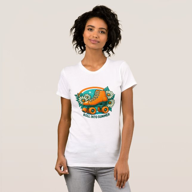 "Roll in to Summer" Retro Roller Skate T-shirt (Hel framsida)