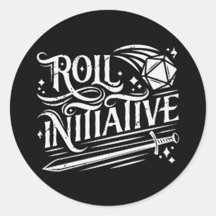 Roll Initiative Vintage D20 Sword Runt Klistermärke