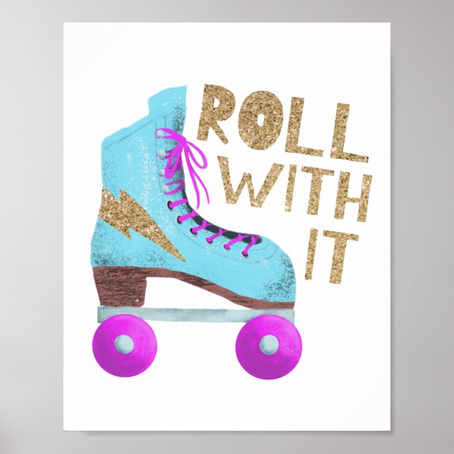 ROLL MED DEN | Roller Skate Typography Quote Poster (Framsidan)