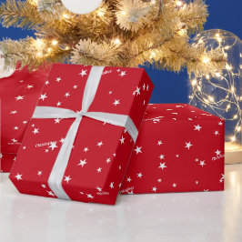 Roll, Namn, Festive Red & White Stars Mönster Presentpapper