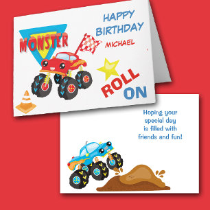 Roll på Monster Lastbil Birthday Kort