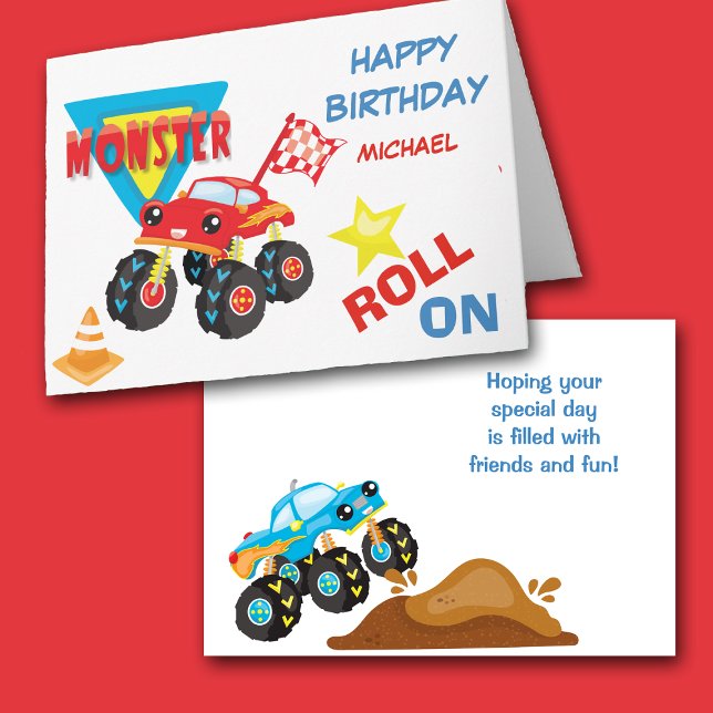 Roll på Monster Lastbil Birthday Kort (Skapare uppladdad)